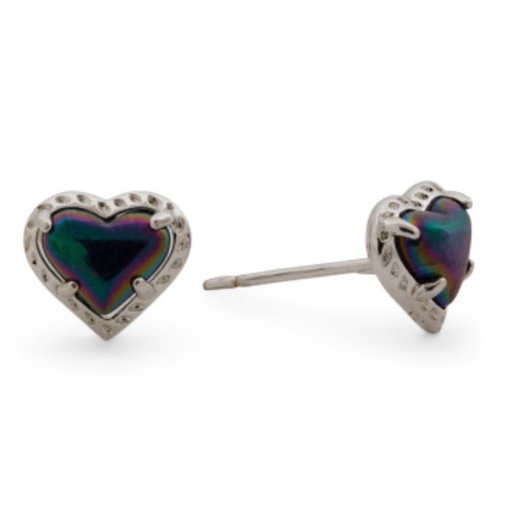 Kendra Scott Silver Anna Rhodium Over Brass Stud Earrings in Iridescent Navy New